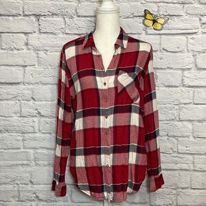GARAGE Red and White Plaid Button Down Size Small